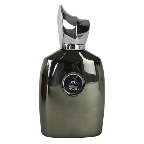 Hercules Eau de Parfum 100ml for Men by Maison Alhambra, presented in a dark metallic bottle with an engraved logo and a silver sculpted cap.