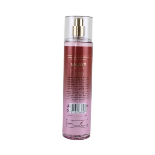 Front view of Galaxy Plus Concept Fragrances Body Mist for Women in the '121 Sexy' variant. The bottle features a red and pink gradient design with an image of a perfume bottle and includes the product name and description.