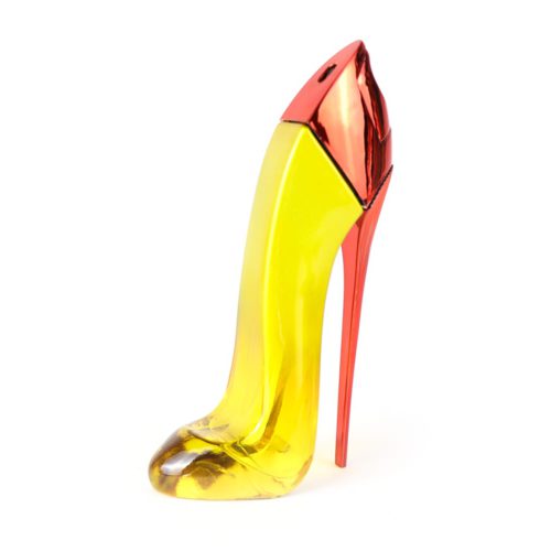 Le Style Royal Dubai to Miami Eau de Parfum for women by Zoghbi, 80 ml, presented in a vibrant yellow high-heeled shoe-shaped bottle with a glossy red cap and stiletto heel.