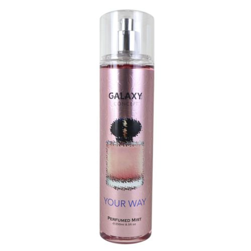 A single "Your Way" Galaxy Concept perfumed mist, 250ml, in a pink metallic bottle with a perfume bottle illustration and clear cap.