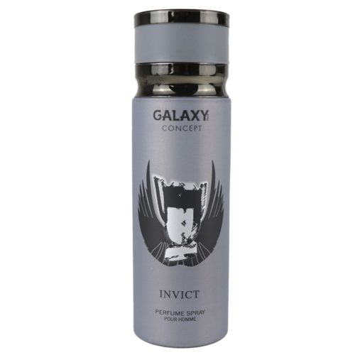Front view of Galaxy Concept Invict perfume spray for men, 200 ml bottle, featuring a silver design with a prominent winged logo.
