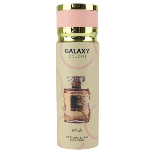 Galaxy Plus Concept Miss perfume spray for women, displayed with the lid on, showing the front design of the canister with an image of a perfume bottle.