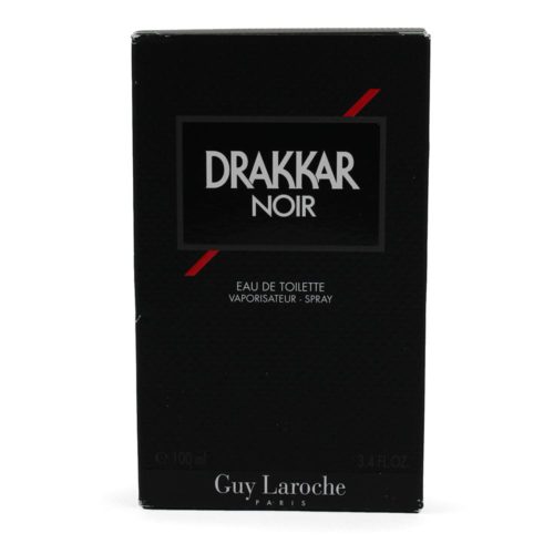 Box of Drakkar Noir fragrance by Guy Laroche, 100 ml, with a black and red design.