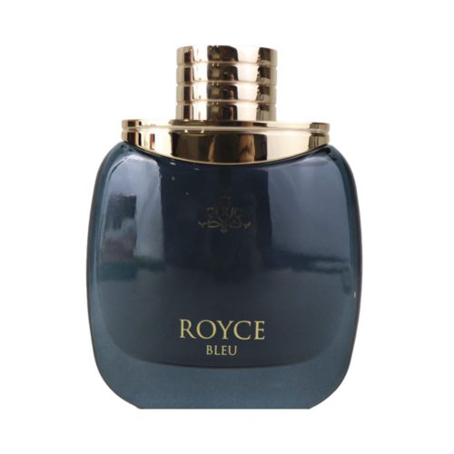 Royce Bleu perfume bottle with a glossy blue finish and gold accents, designed for men, showcasing a 100ml size.