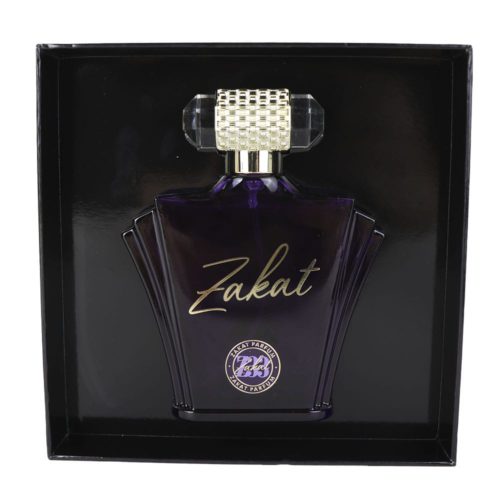 Frasco de Z12 Eau de Parfum 100ml para Mujeres de Zakat. Un frasco rosa pastel con diseños florales en relieve, una tapa plateada y una cinta plateada atada.