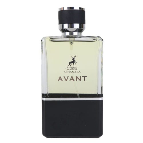 Close-up of the Avant EDP 100 ml perfume bottle, featuring a transparent glass design with a black cap.