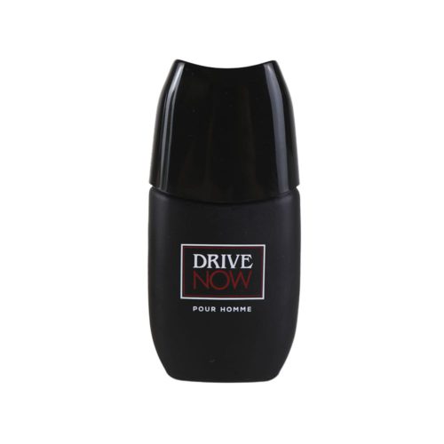 Drive Now Pour Homme perfume bottle in matte black with a minimalist label.