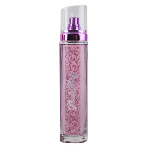 Close-up of the Pink Party perfume bottle, featuring a sleek design with pink liquid and silver accents.