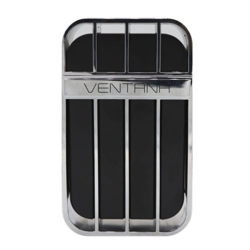 Front of the Ventana EDP box and bottle by Armaf, featuring a black and silver modern vertical line design.