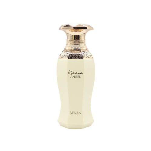 Front view of Kiaana Angel Eau de Parfum 100 ml bottle by Afnan, featuring an elegant cream-colored body with a gold ornate cap.