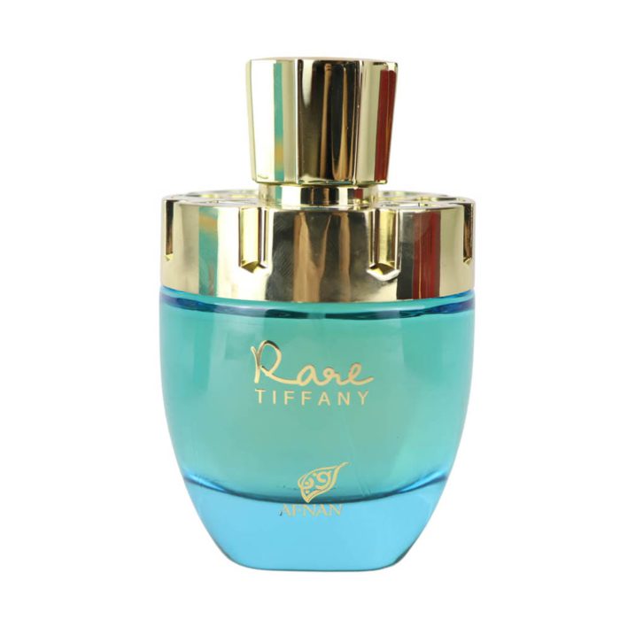 Rare Tiffany EDP For Women 100 ml bottle in turquoise gradient glass with gold cap and elegant gold lettering.