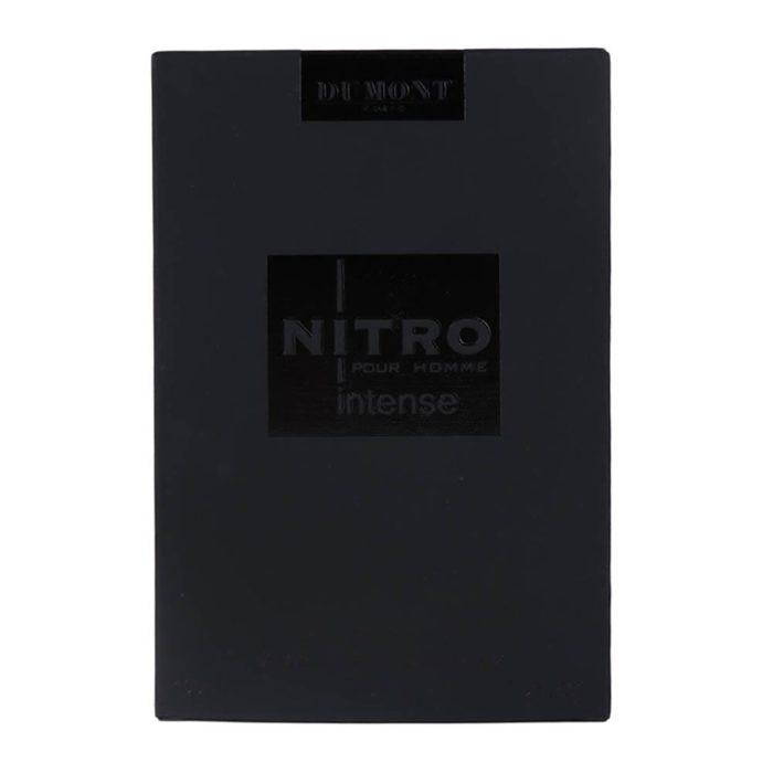 Nitro Black Intense EDP 100 ml box front view in solid black with product name and Dumont Paris branding.